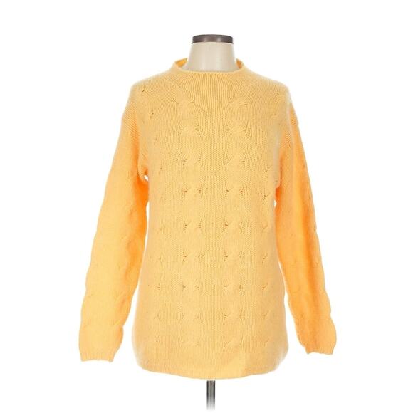 La Griffe Ausoni Yellow Cableknit Mock Neck Pure Cashmere Sweater 42